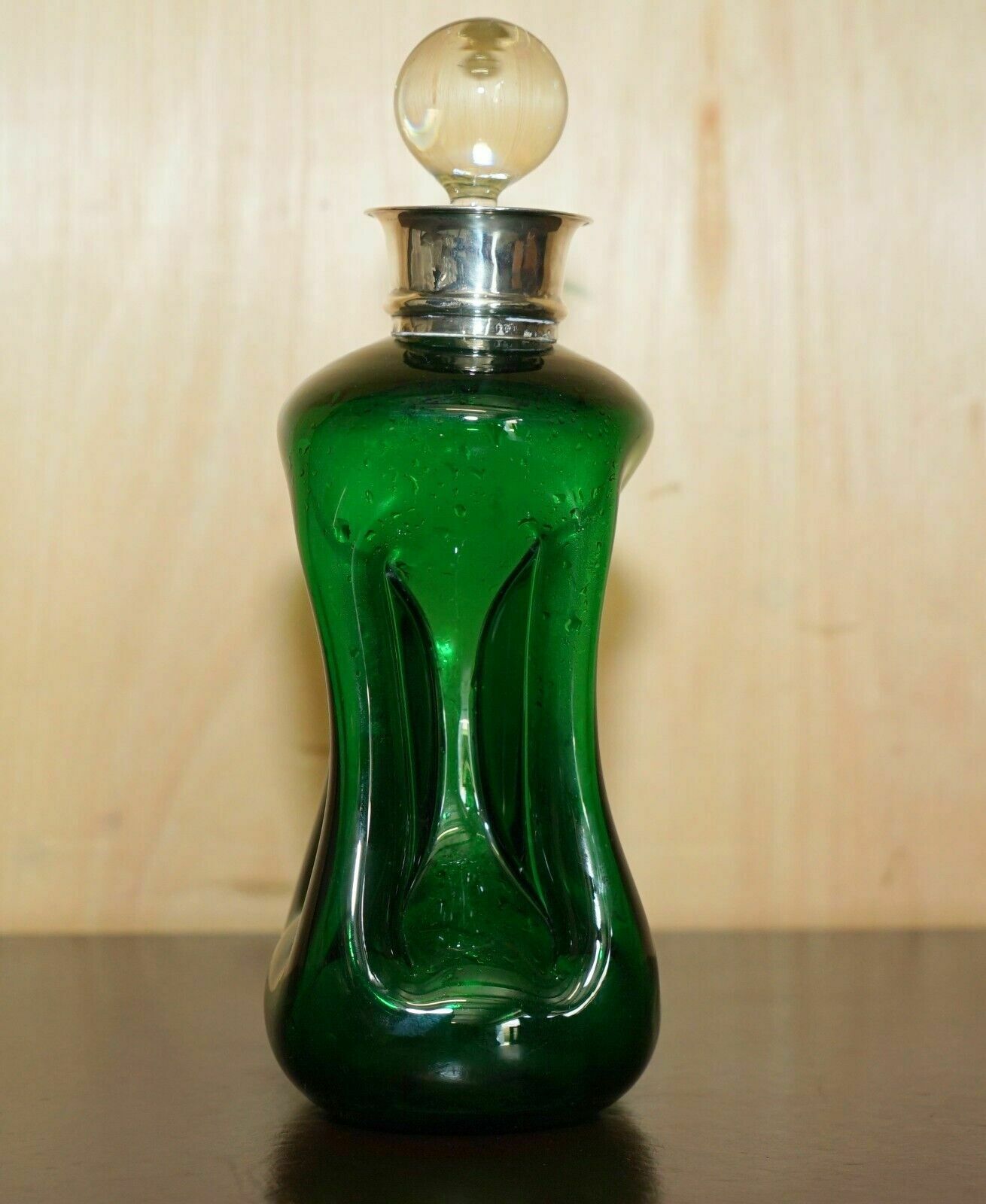 Fine 1904 Antique Green Wine Port Spirit Decanter With Sterling Silver Collar photo 1500.0