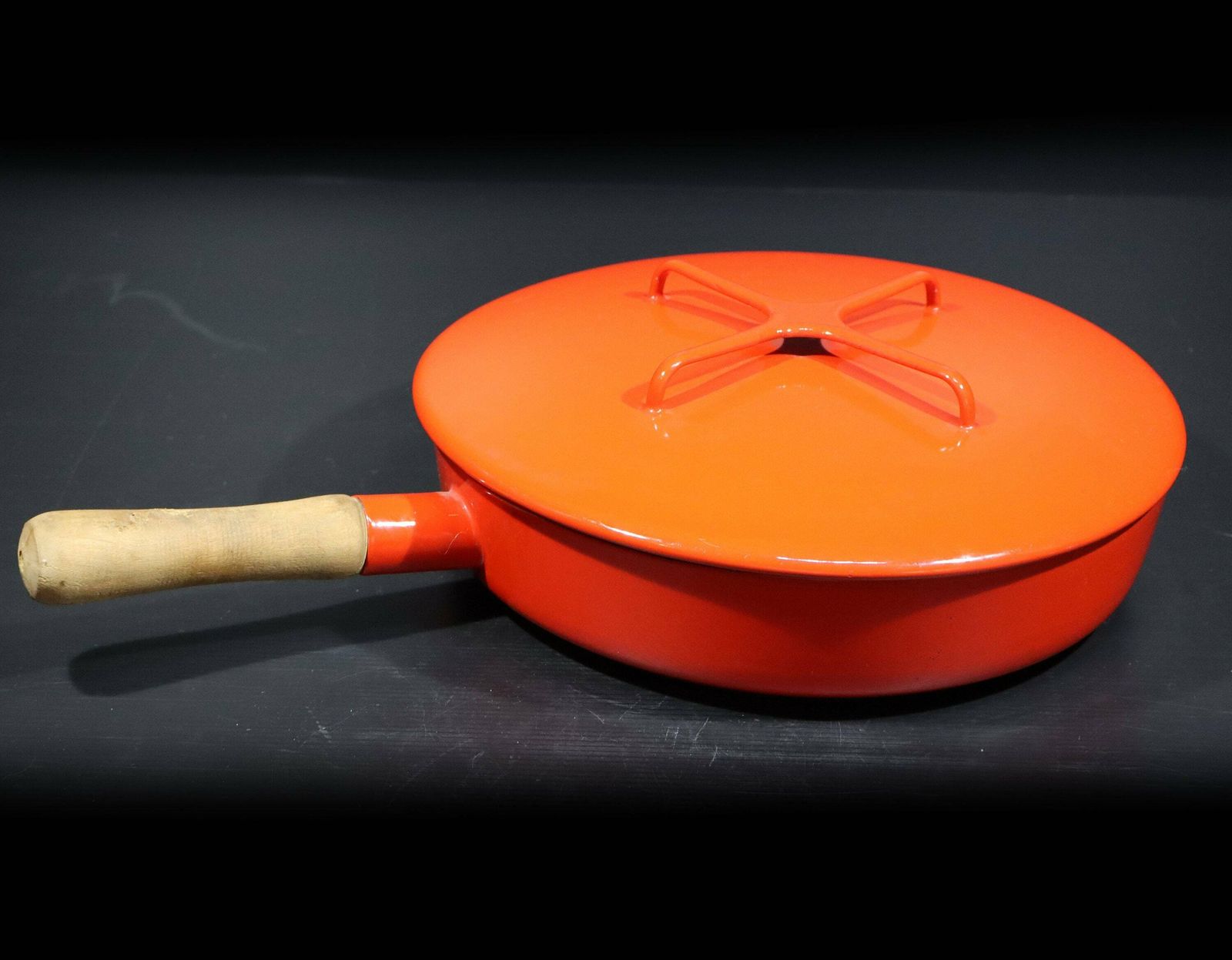 1960s Dansk Kobenstyle Red Sauté Pan With Lid Ihq France photo furniture