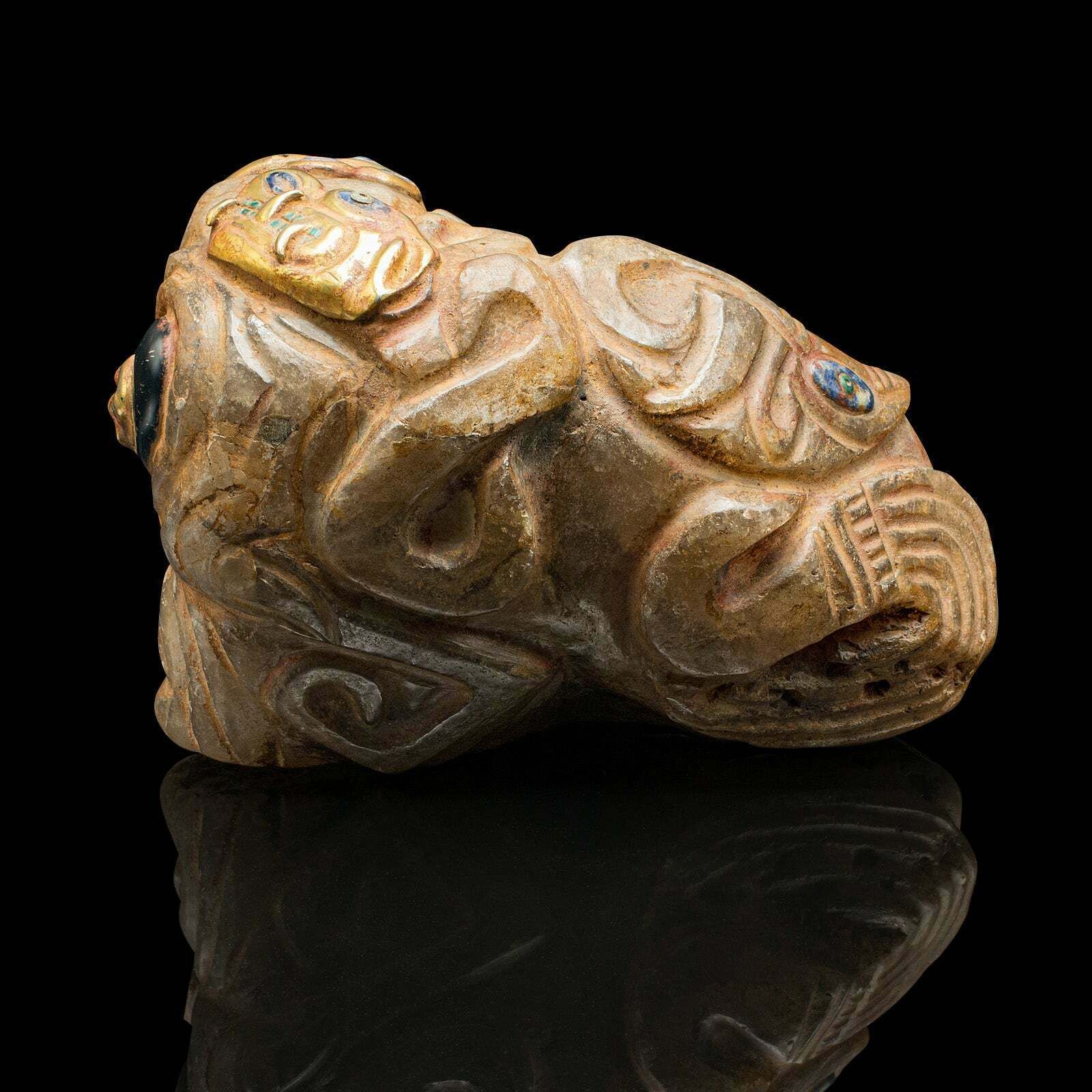 Heavy Vintage Deity Head, South American, Carved Crystal, Gilt Metal, Artefact photo 2950.0