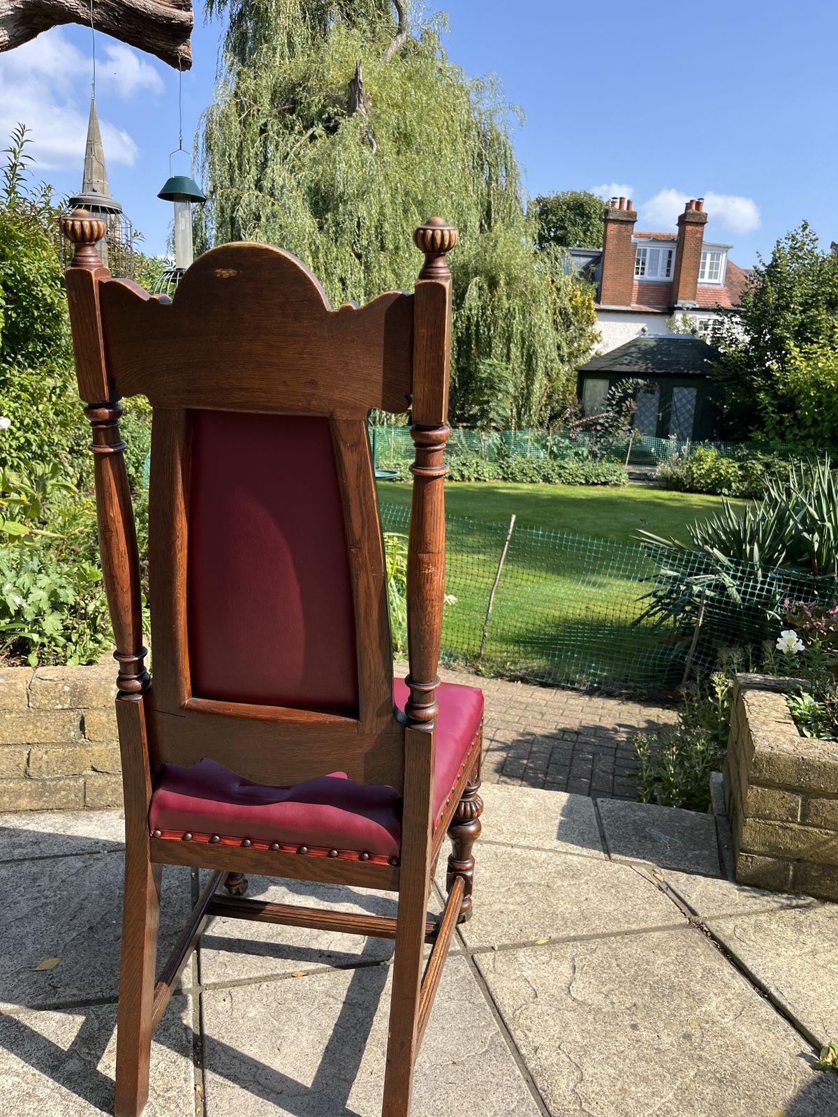 2 Edwardian Style Chairs With Red Leather And Ornate Carvings photo 350.0