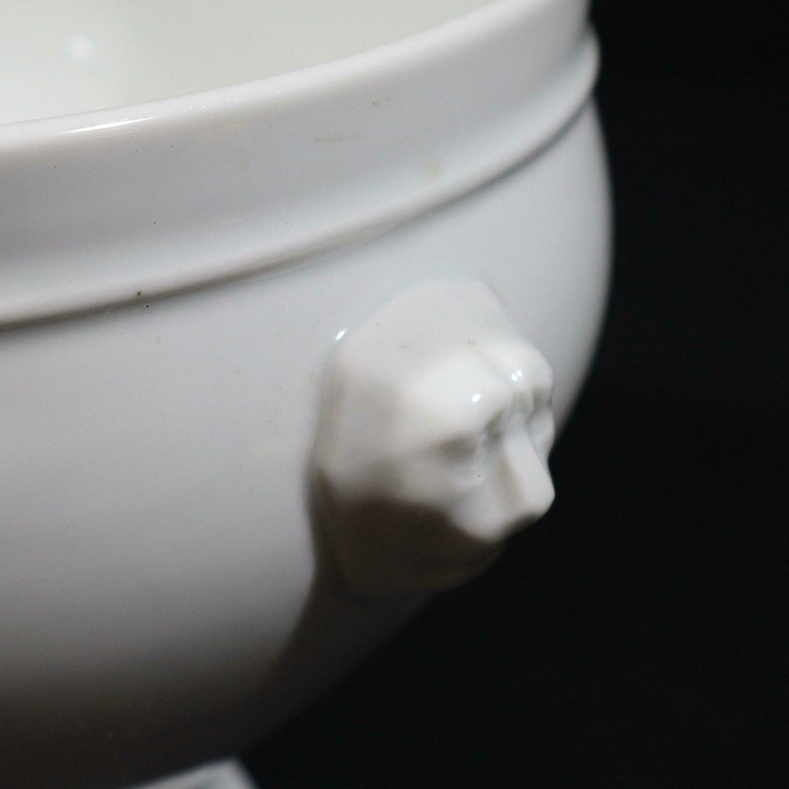 Vintage Pillivuyt Lion Head Soup Tureen, White Porcelain Pedestal Soup Dish, French Bistro photo vinterior