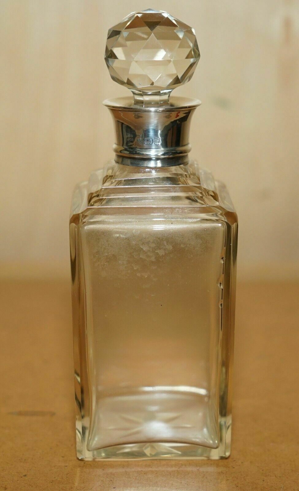 Fine 1906 Antique Edwardian Whisky Spirit Decanter With Sterling Silver Collar photo Home Decor