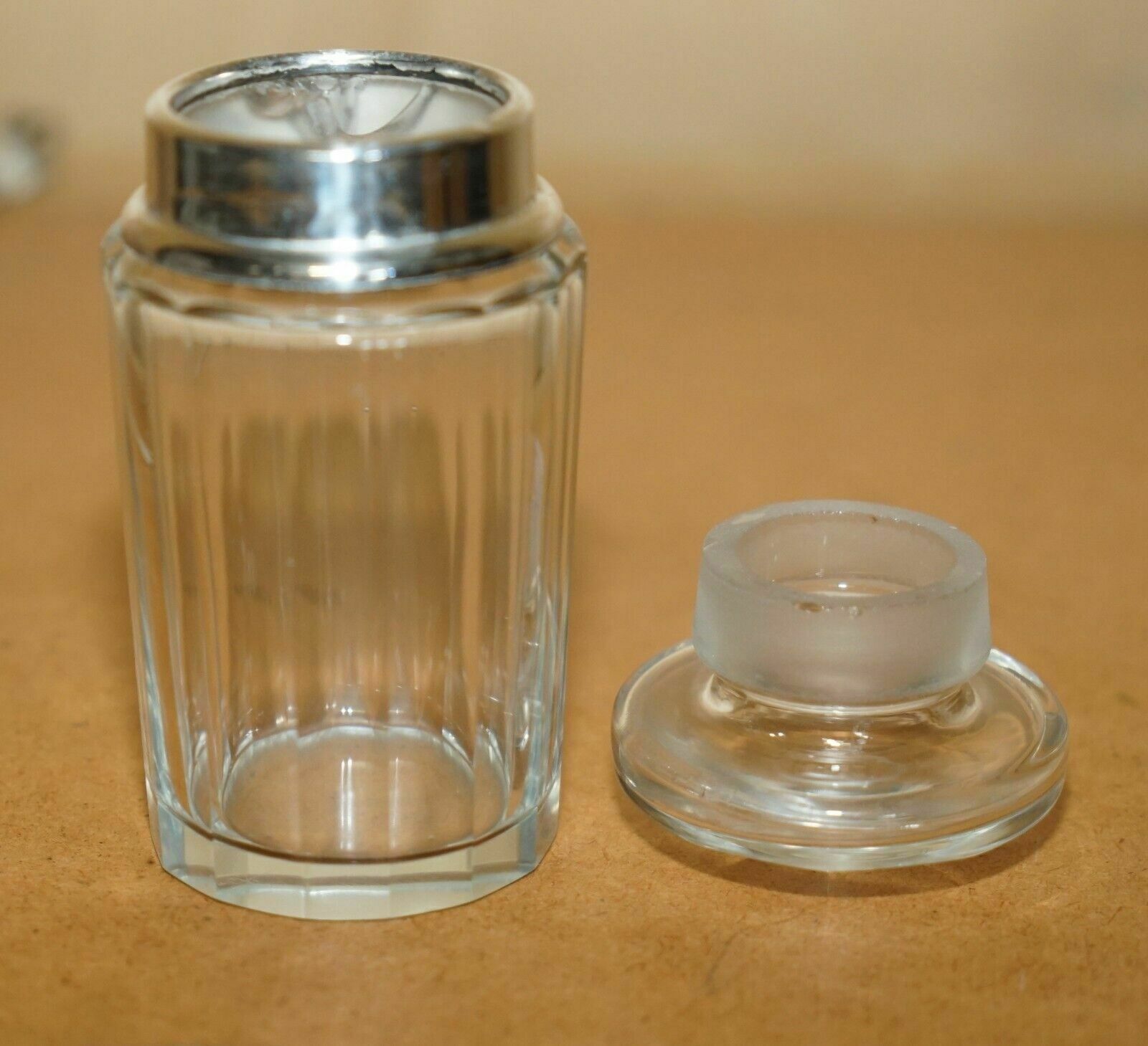 Home Decor Antique Sterling Silver & Cut Glass Crystal Henry Perkins & Sons Trinket Jar photo