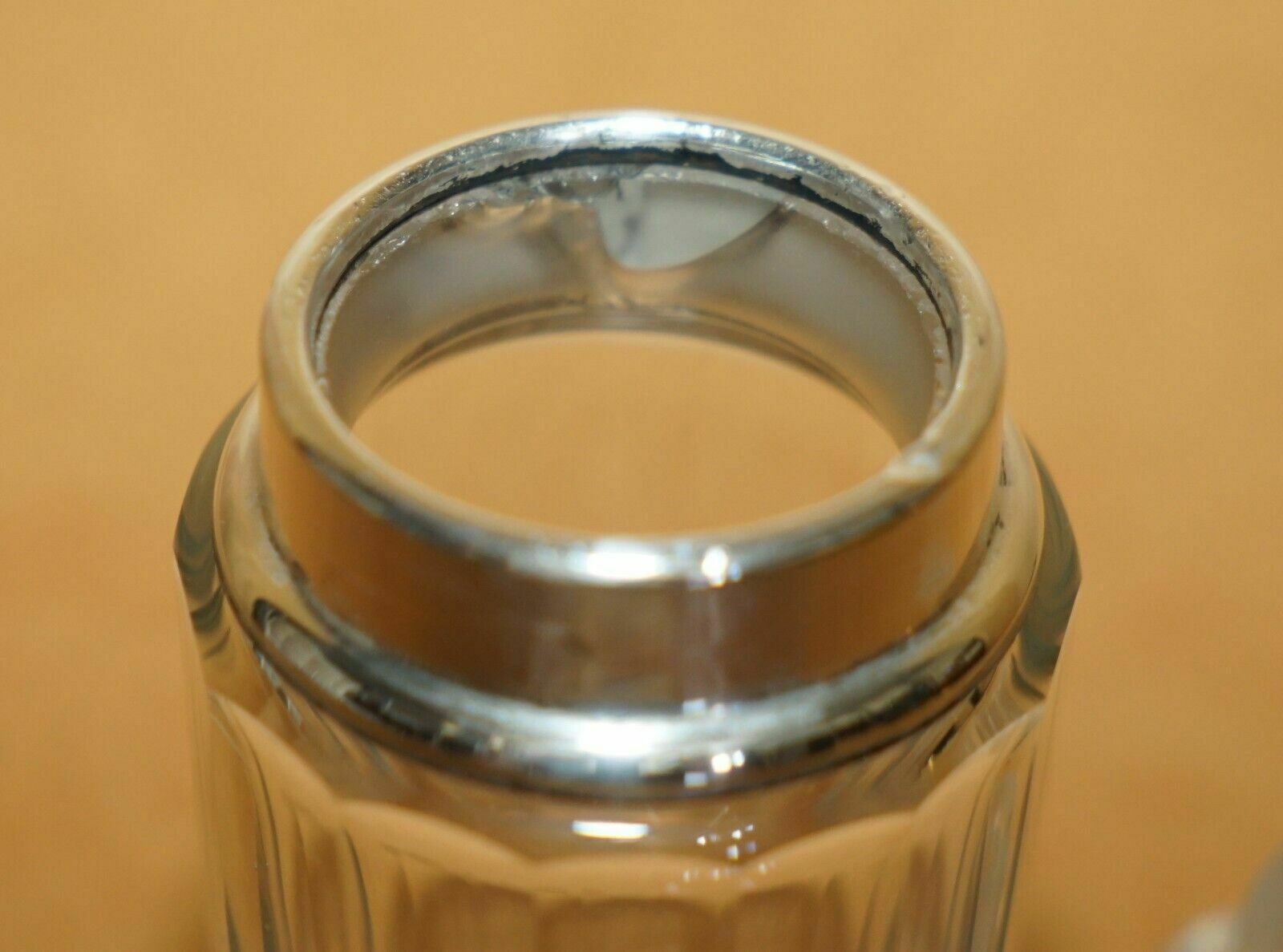 150.0 Antique Sterling Silver & Cut Glass Crystal Henry Perkins & Sons Trinket Jar photo