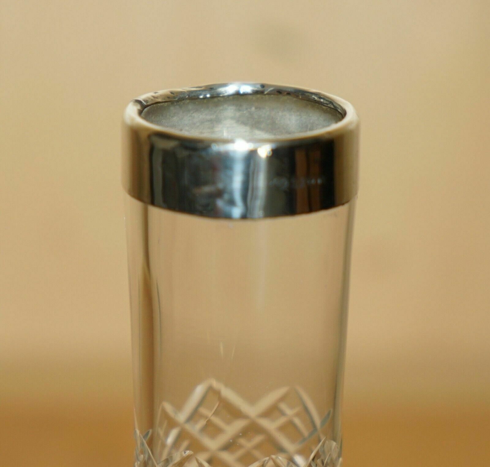 Stunning Antique 1908 Cut Glass Crystal Sterling Silver Plant Vase Must See photo furniture
