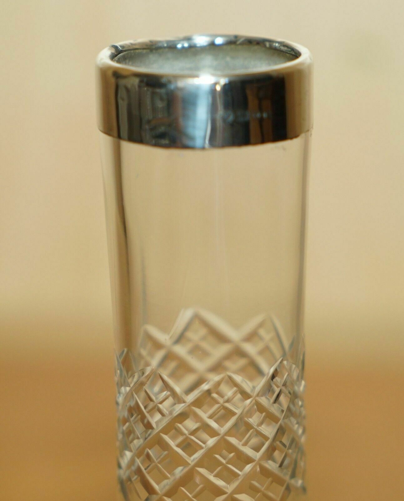 Stunning Antique 1908 Cut Glass Crystal Sterling Silver Plant Vase Must See photo vinterior