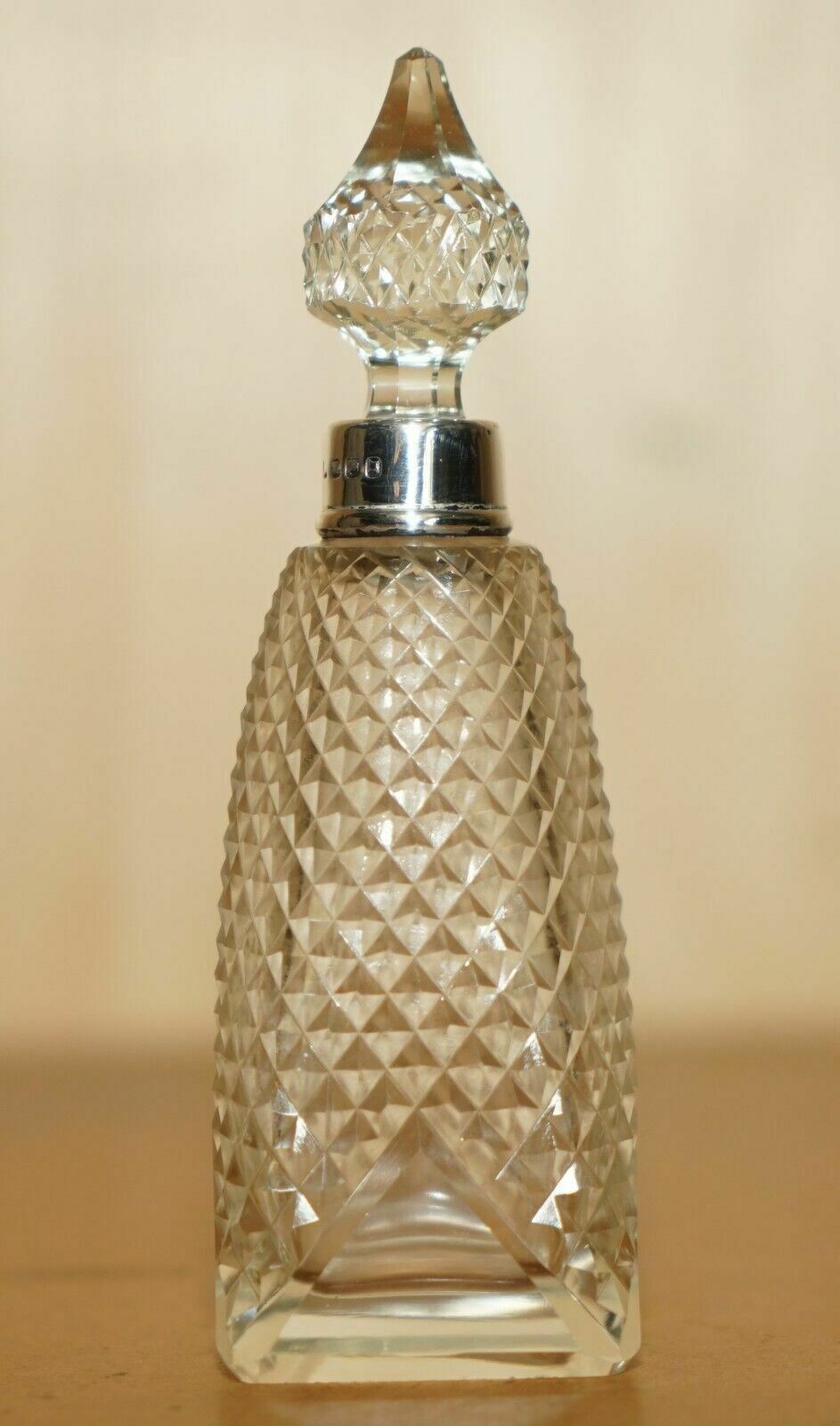 Antique Sterling Silver Perfume Bottle In Cut Glass Crystal Lovely Craftsmanship photo 395.0
