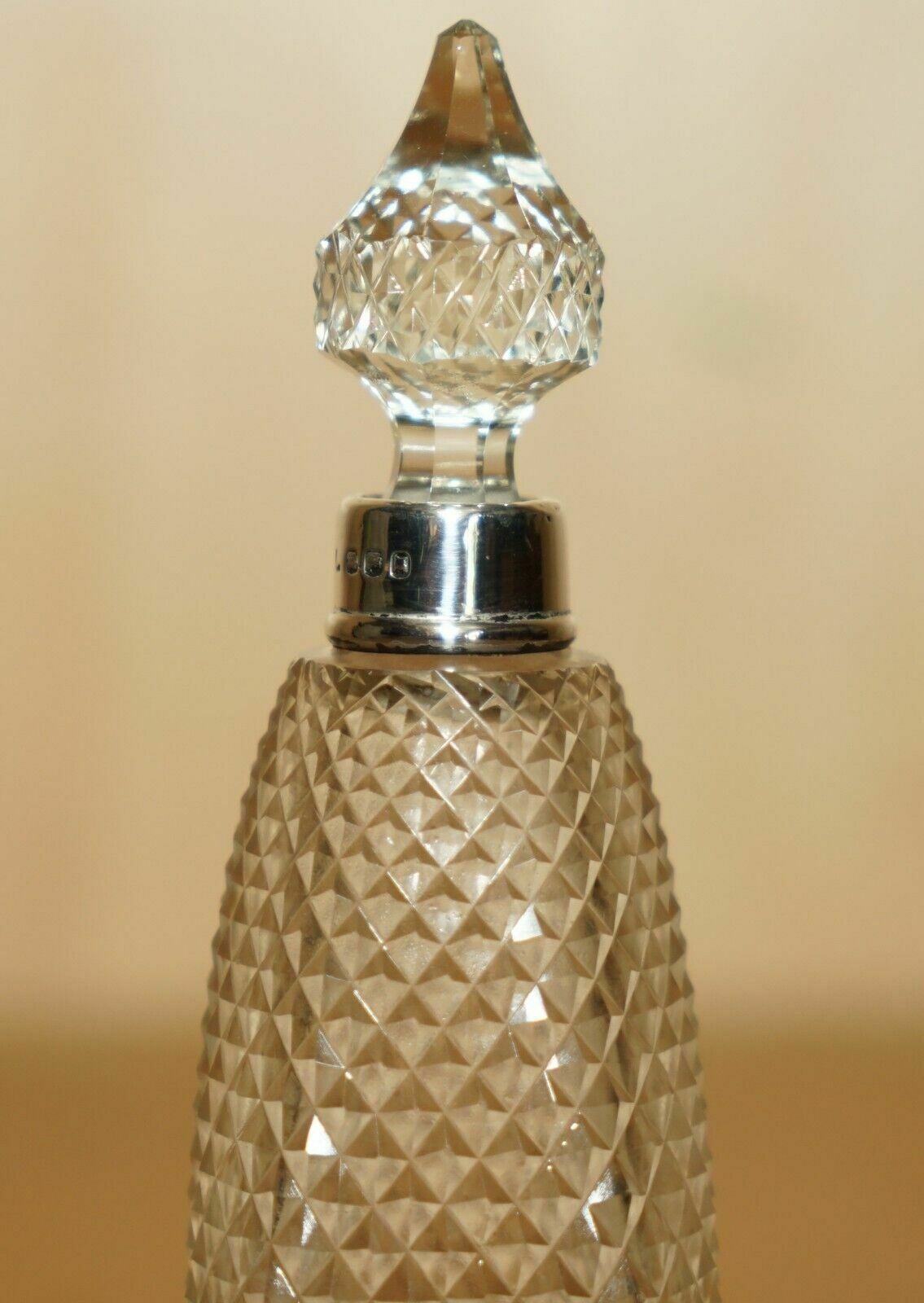 Antique Sterling Silver Perfume Bottle In Cut Glass Crystal Lovely Craftsmanship photo vinterior