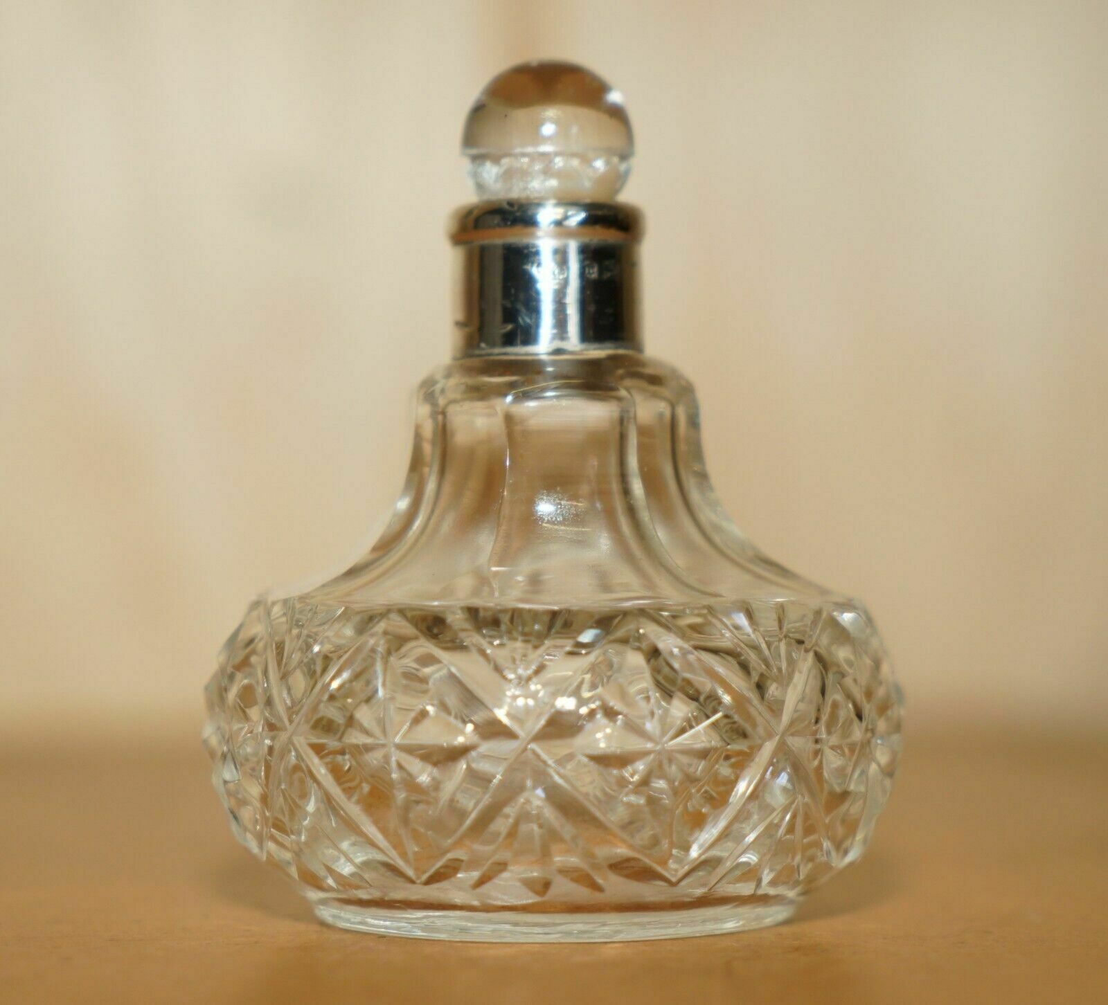 Fine 1929 Art Deco Antique Sterling Silver Perfume Bottle In Cut Glass Crystal photo furniture