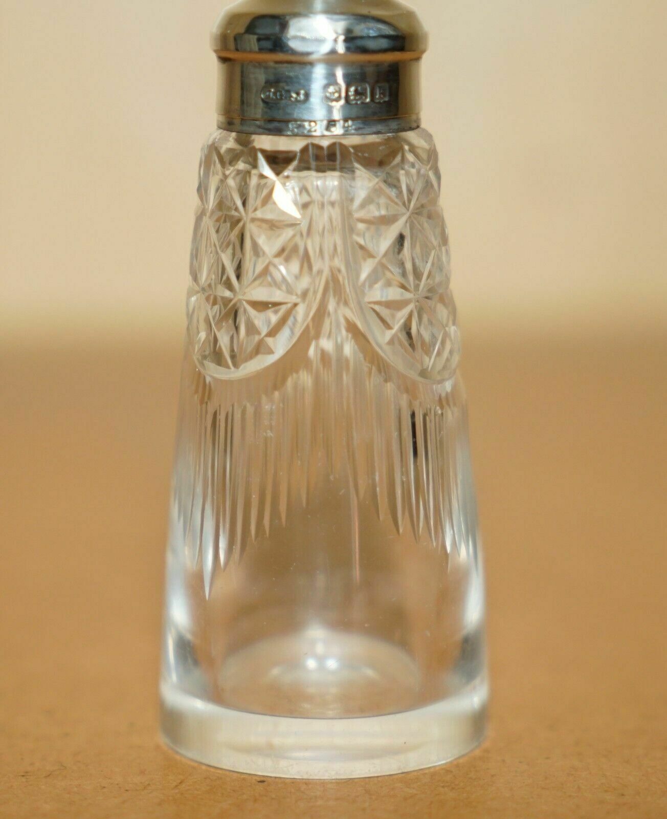 Antique 1909 John Grinsell & Sons Sterling Silver Cut Glass Crystal Salt Shaker photo for sale