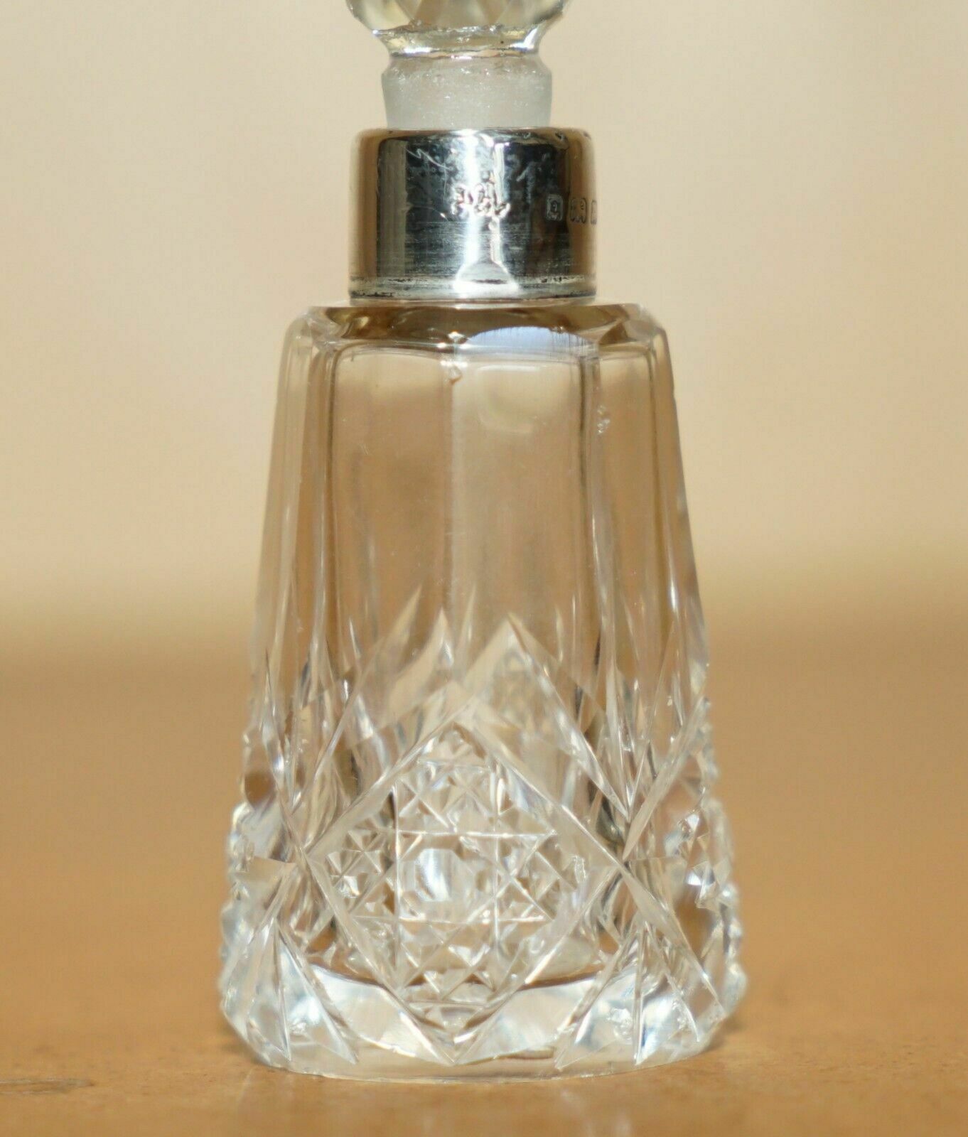Minature 1929 Antique Perfume Bottle Flask Cut Glass Crystal Sterling Silver photo Home Decor