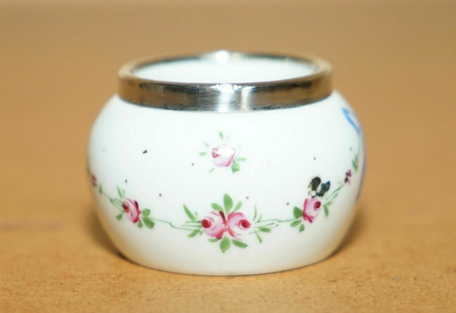 Minature Robert Pringle Antique Porcelain Trinket Pot With Sterling Silver Trim photo for sale