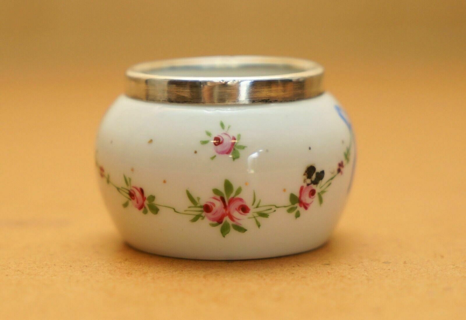 Minature Robert Pringle Antique Porcelain Trinket Pot With Sterling Silver Trim photo Home Decor