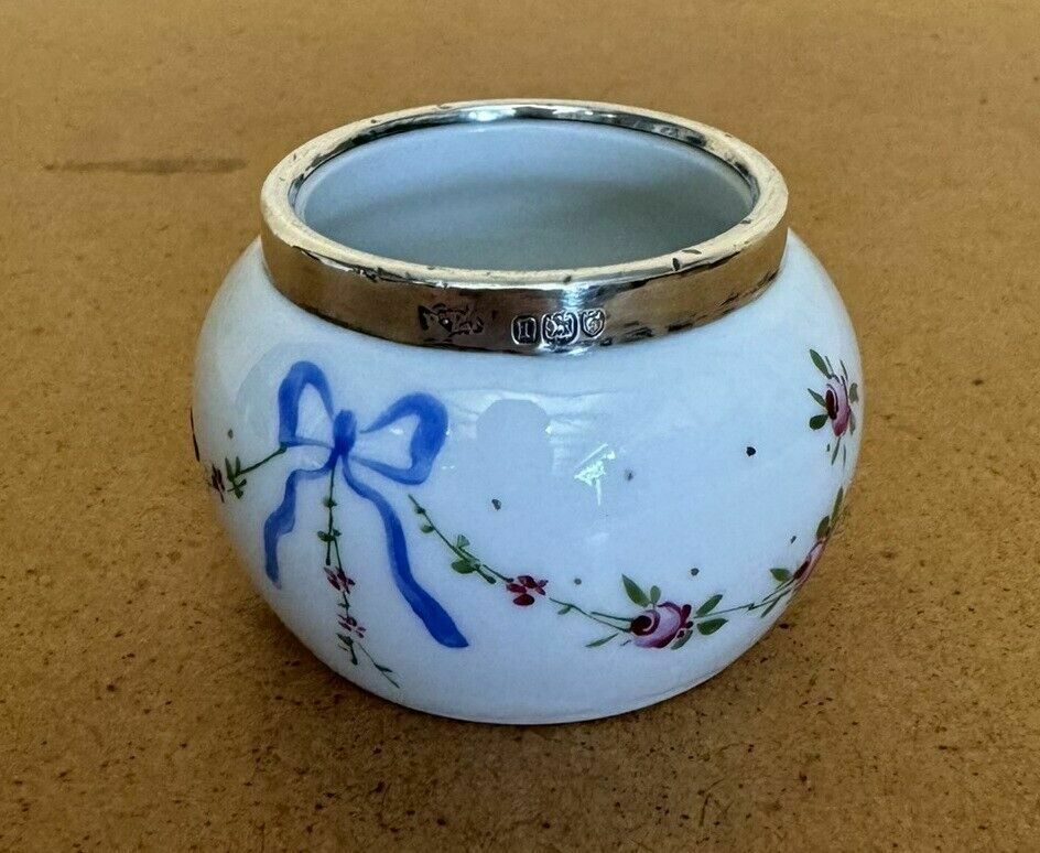 photo furniture Minature Robert Pringle Antique Porcelain Trinket Pot With Sterling Silver Trim