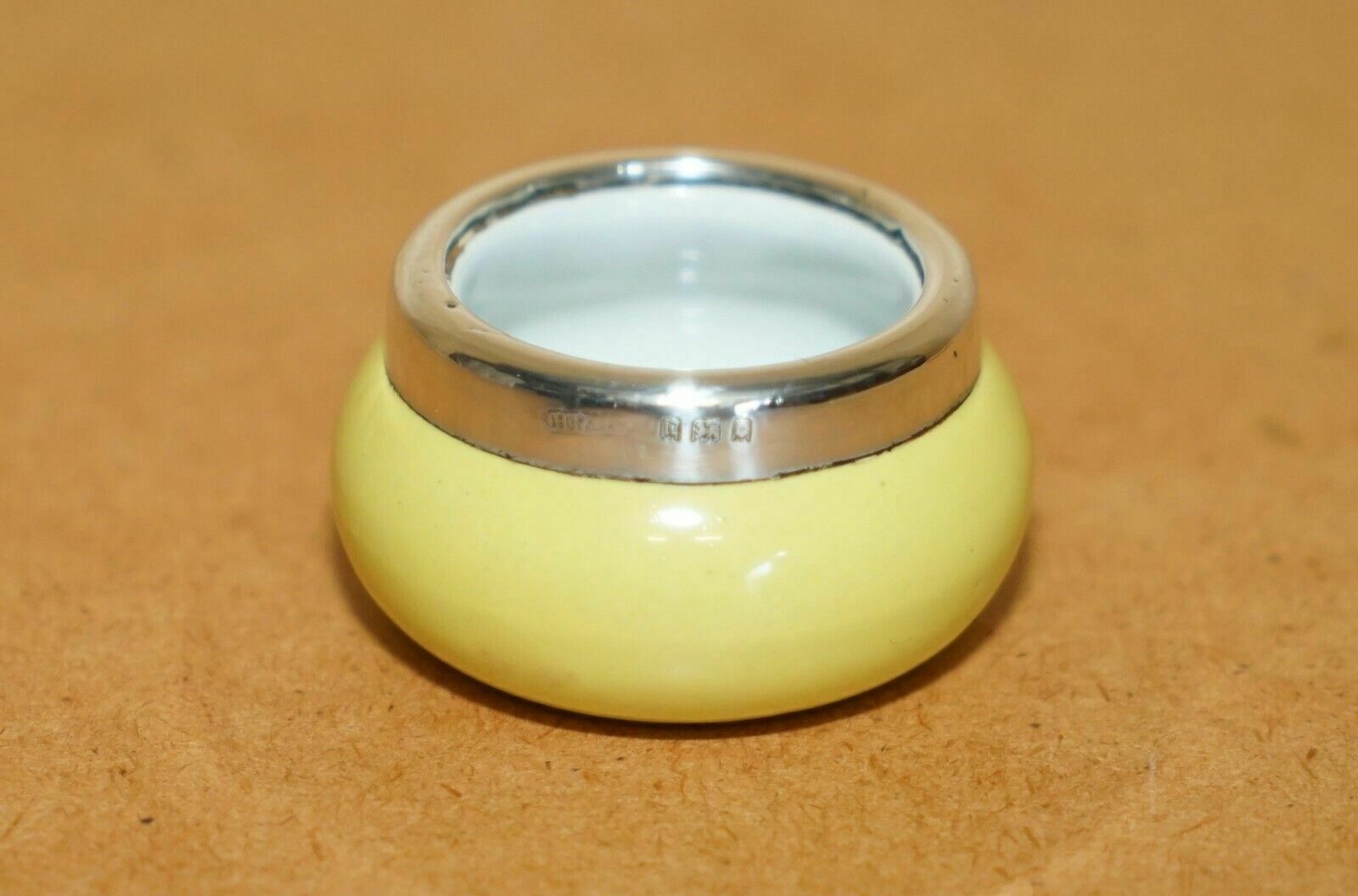 Minature Henry Perkins & Sons Antique Porcelain Trinket Pot Sterling Silver Trim photo furniture