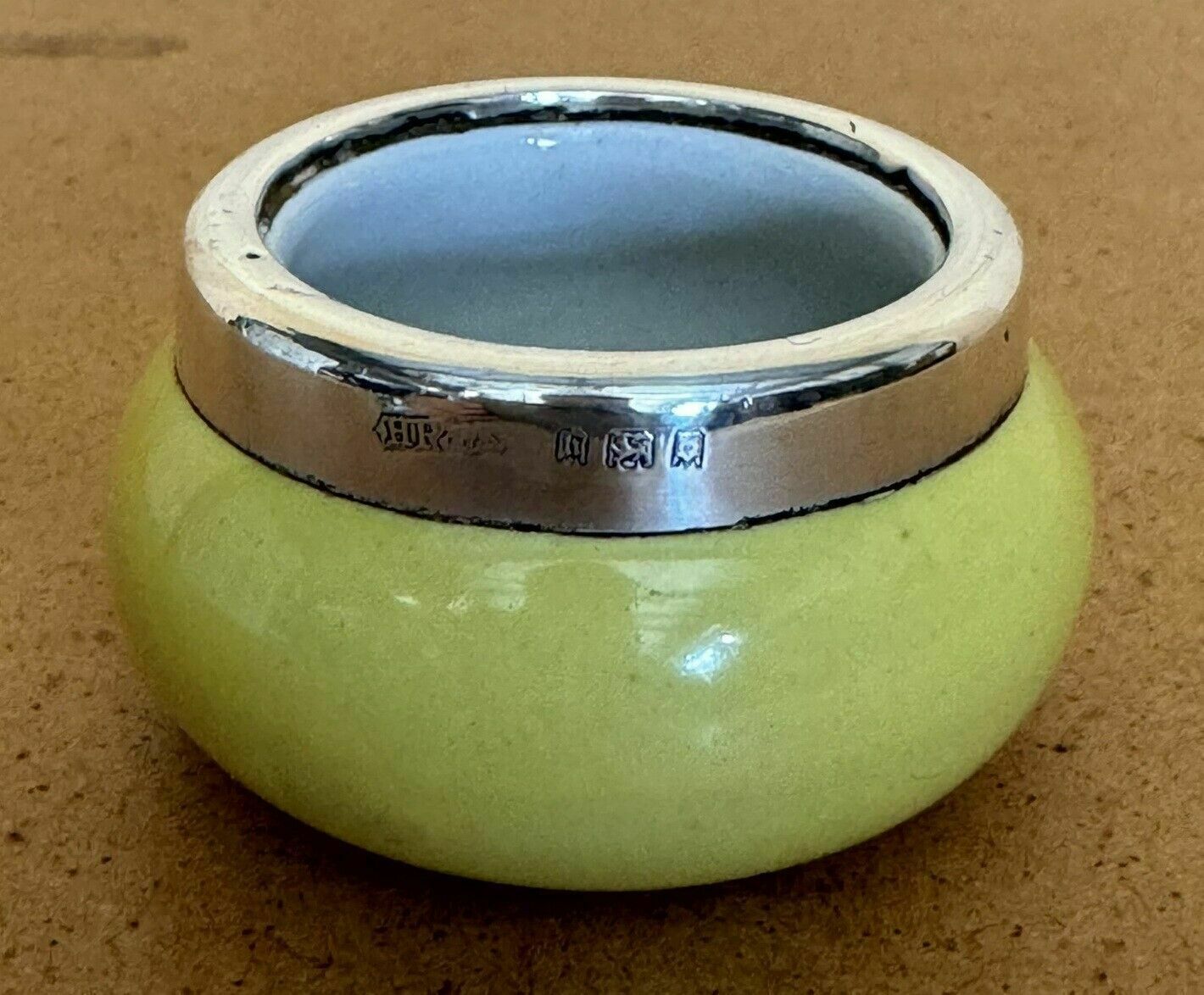 Minature Henry Perkins & Sons Antique Porcelain Trinket Pot Sterling Silver Trim photo buy