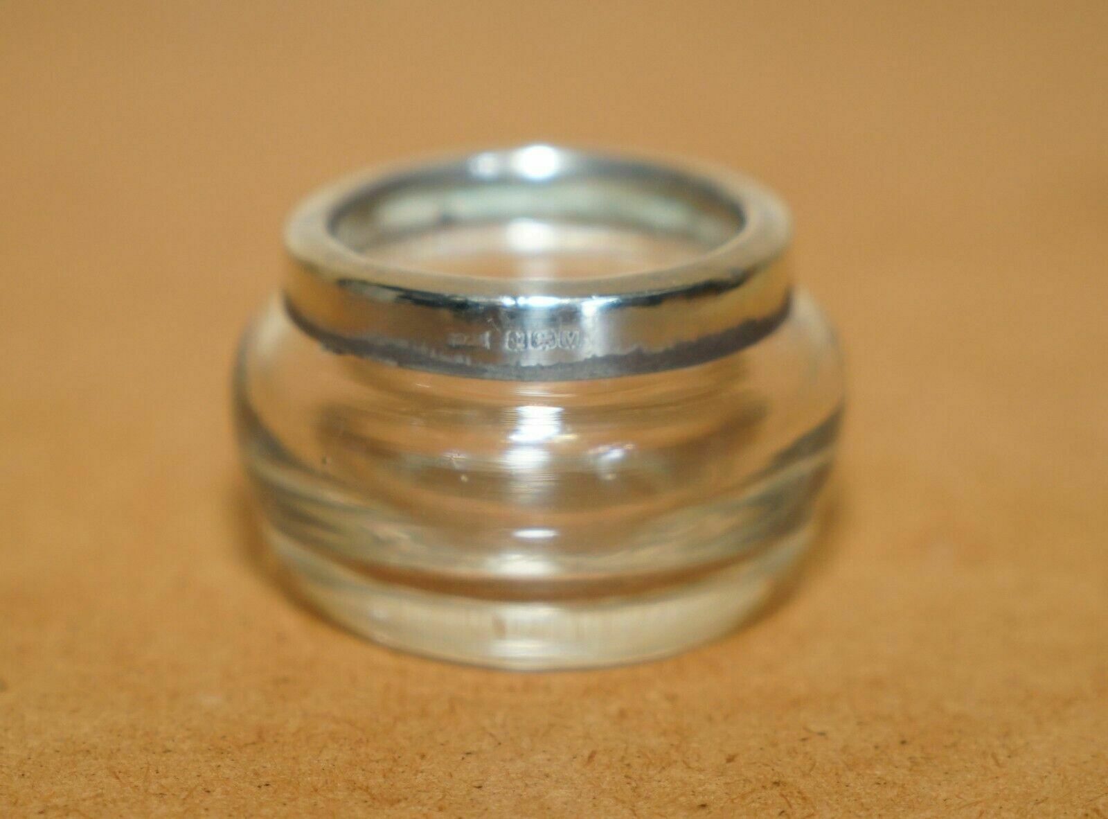 Minature Henry W Batty & Sons Antique Glass Trinket Pot Sterling Silver Trim photo furniture