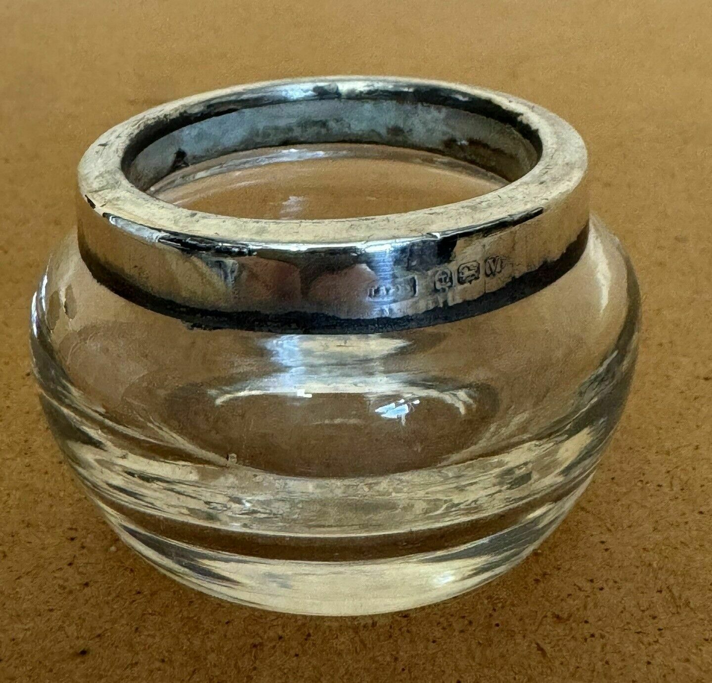 Minature Henry W Batty & Sons Antique Glass Trinket Pot Sterling Silver Trim photo vinterior