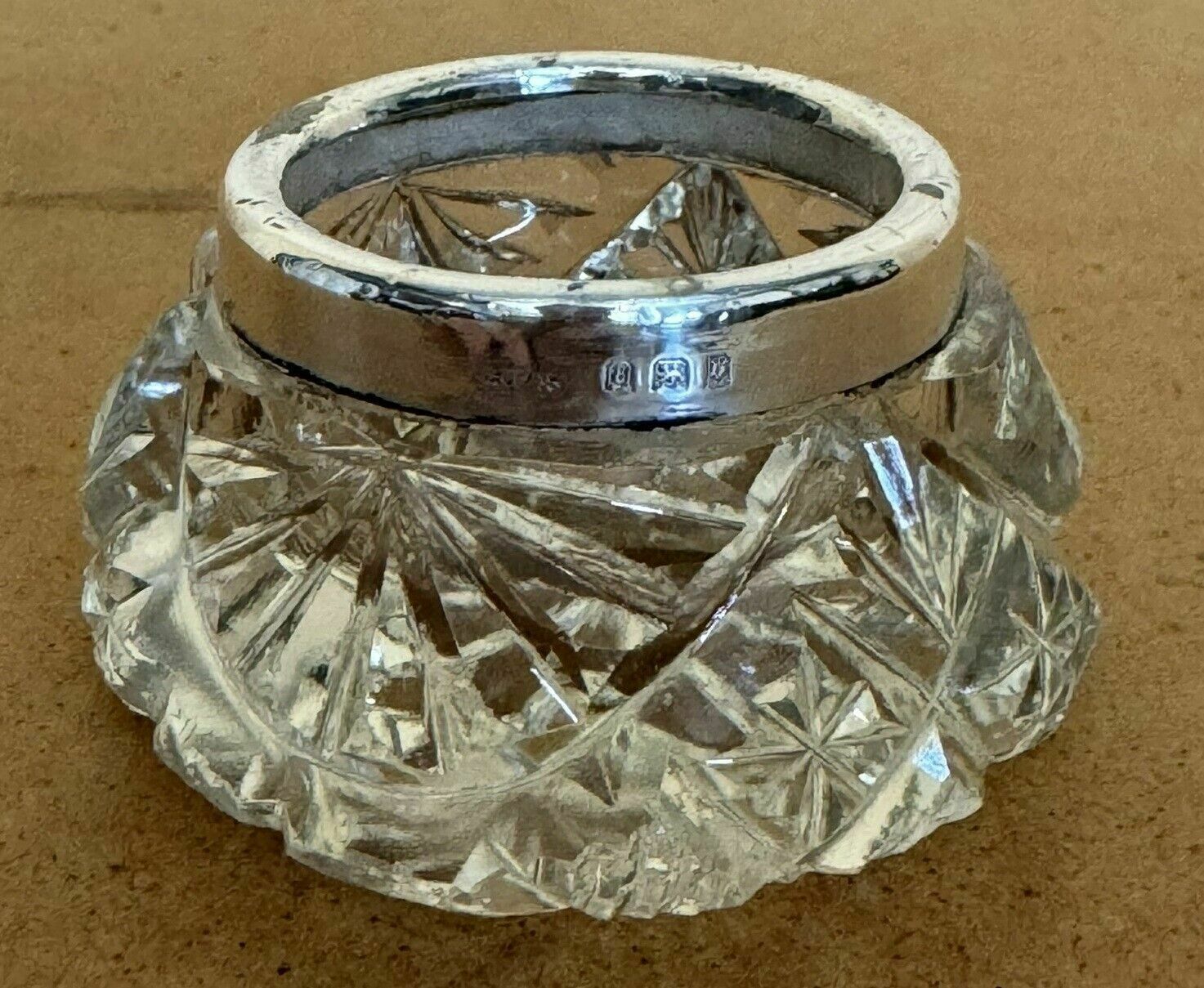 photo for sale Henry Perkins & Sons Antique Cut Glass Crystal Trinket Pot Sterling Silver Trim