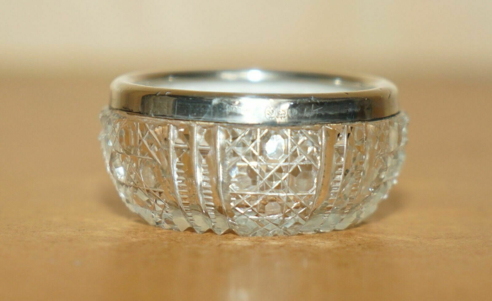 Pair Of Miller Brothers Antique Cut Glass Crystal Trinket Pot Sterling Silver photo buy
