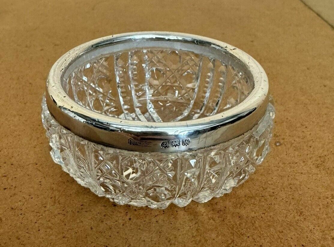 Home Decor Pair Of Miller Brothers Antique Cut Glass Crystal Trinket Pot Sterling Silver photo