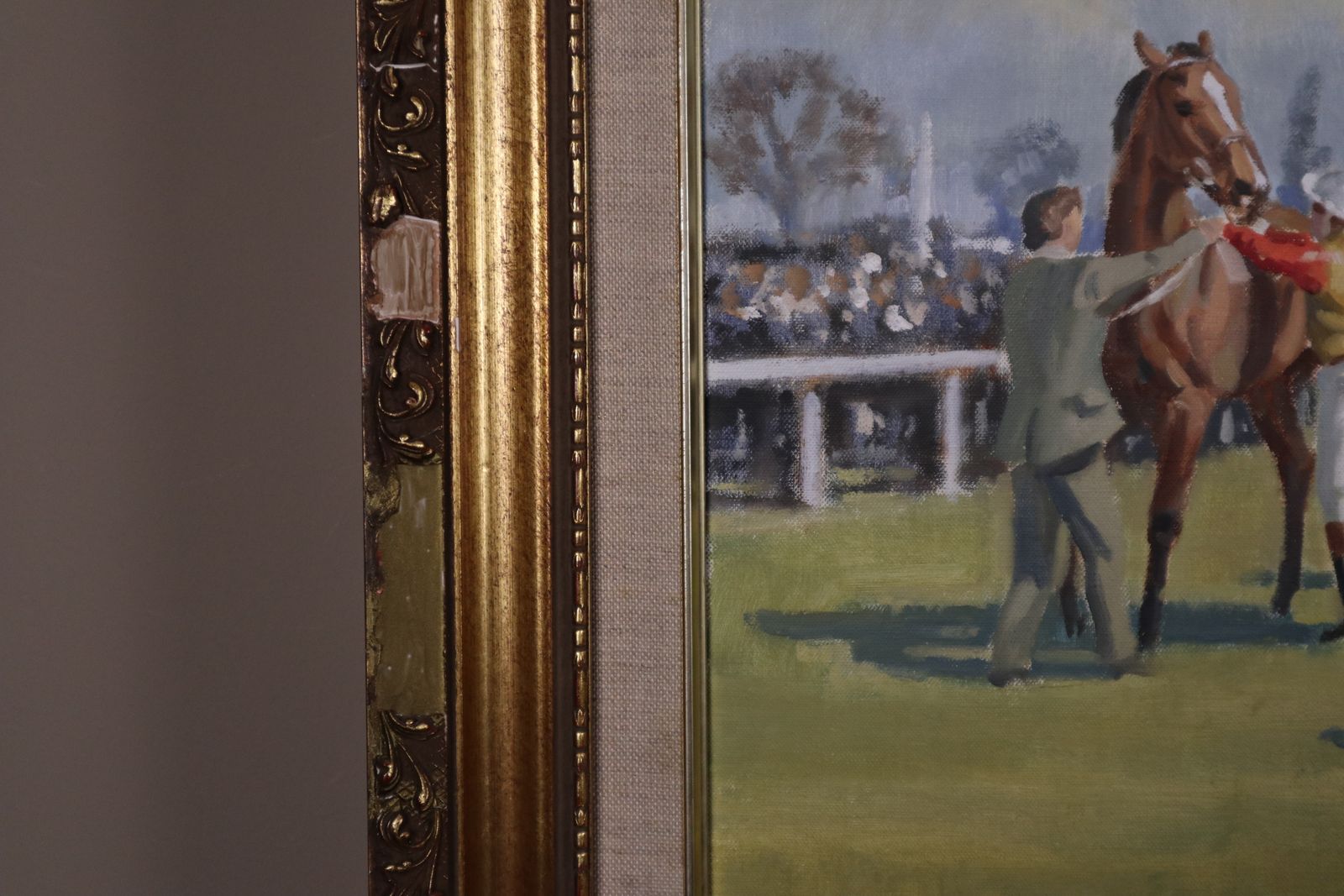 photo buy 'Jockeys Get Mounted' By Neil Cawthorne ( 1936 2022) Framed Oil On Canvas Original Painting