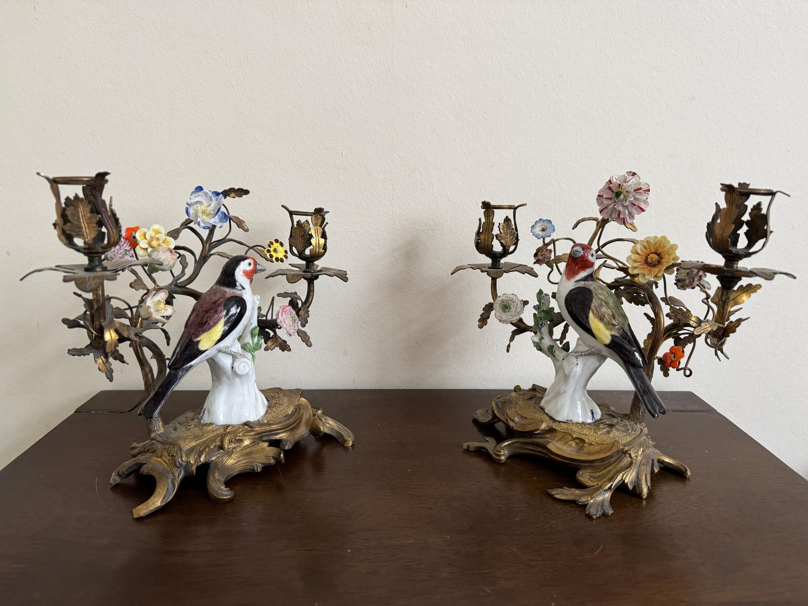 19th Century Pair Of Porcelain Birds In Ormolu Candelabra photo furniture