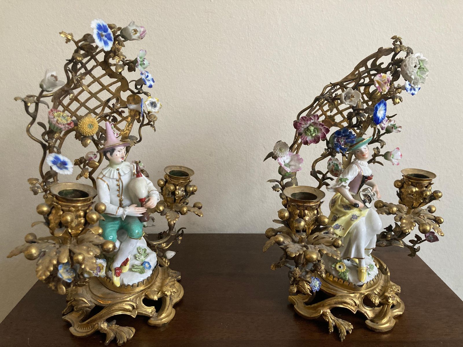 Meissen Pair Of Musicians Seated In Ormolu Candelabra photo 12500.0