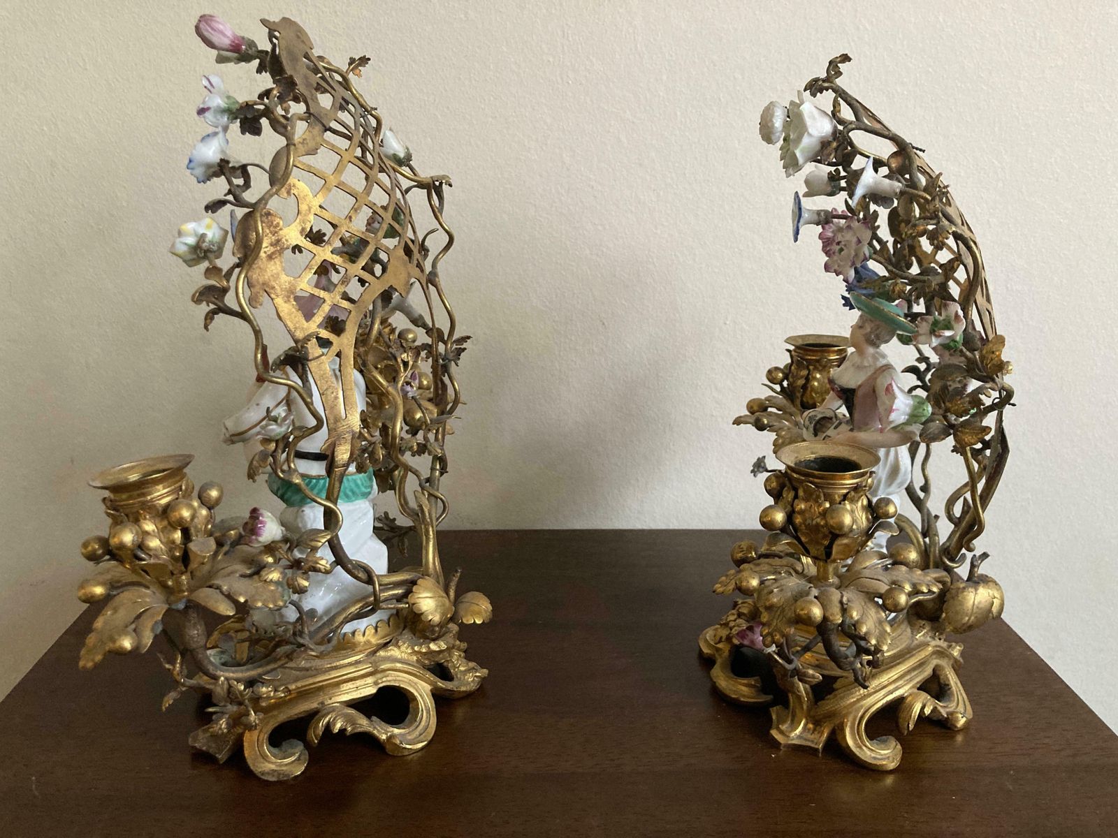 Meissen Pair Of Musicians Seated In Ormolu Candelabra photo vintage