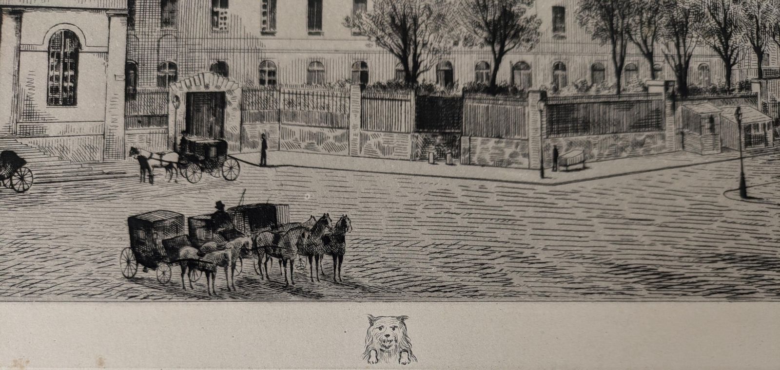 Antique French Etching By Apeux Of The Hospital Dieu Paris, Eau Forte Hôtel Dieu, Art Engraving photo for sale