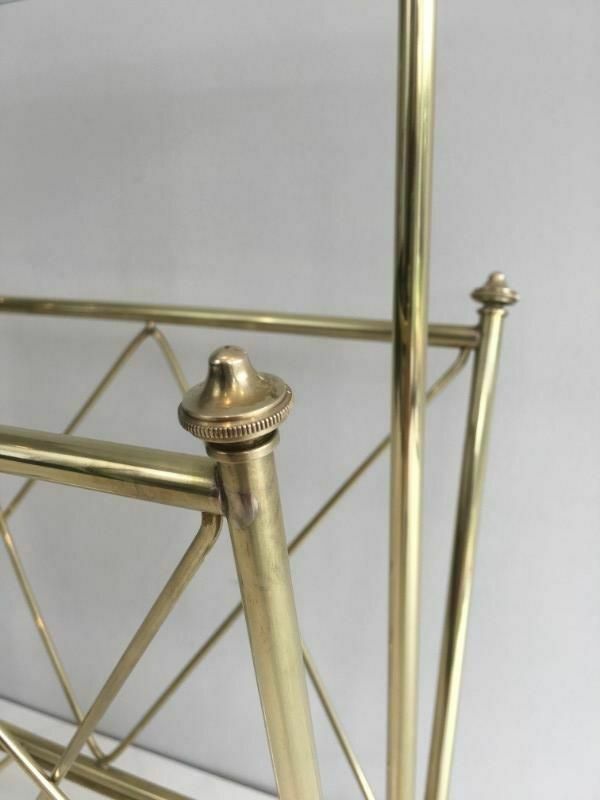 Neoclassical Style Brass Magazine Rack With Glass Shelf By Maison Jansen photo vinterior