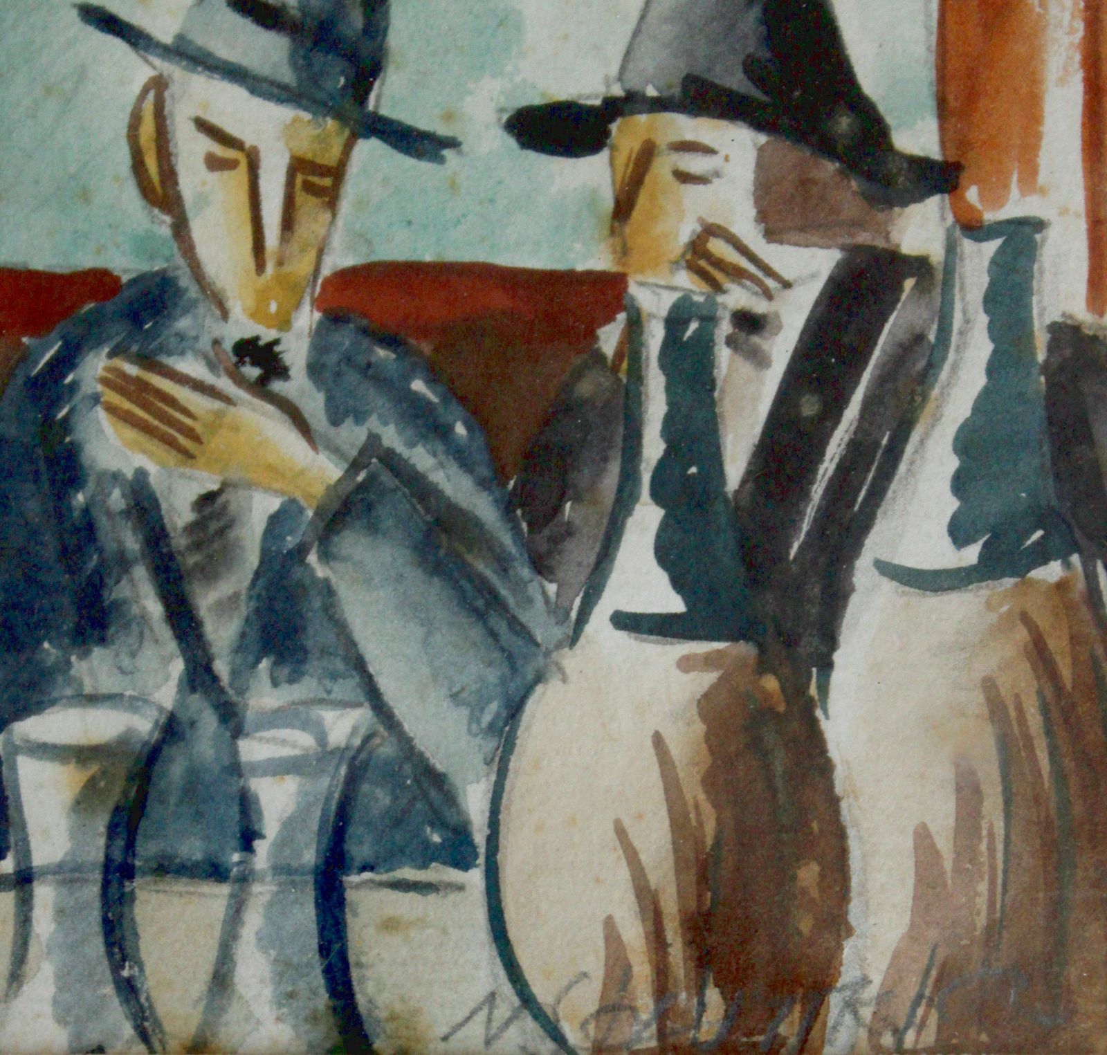 Niklavs Strunke (1894   1966, Latvian, Polish, Italian).  At Cafe. Mixed Media On Paper, 18. 5 X 14 Cm photo Art