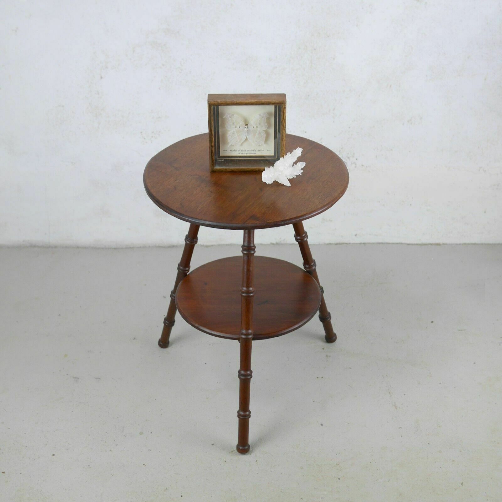 Antique Aesthetic Movement Faux Bamboo Mahogany Tripod Side Lamp Table #102703