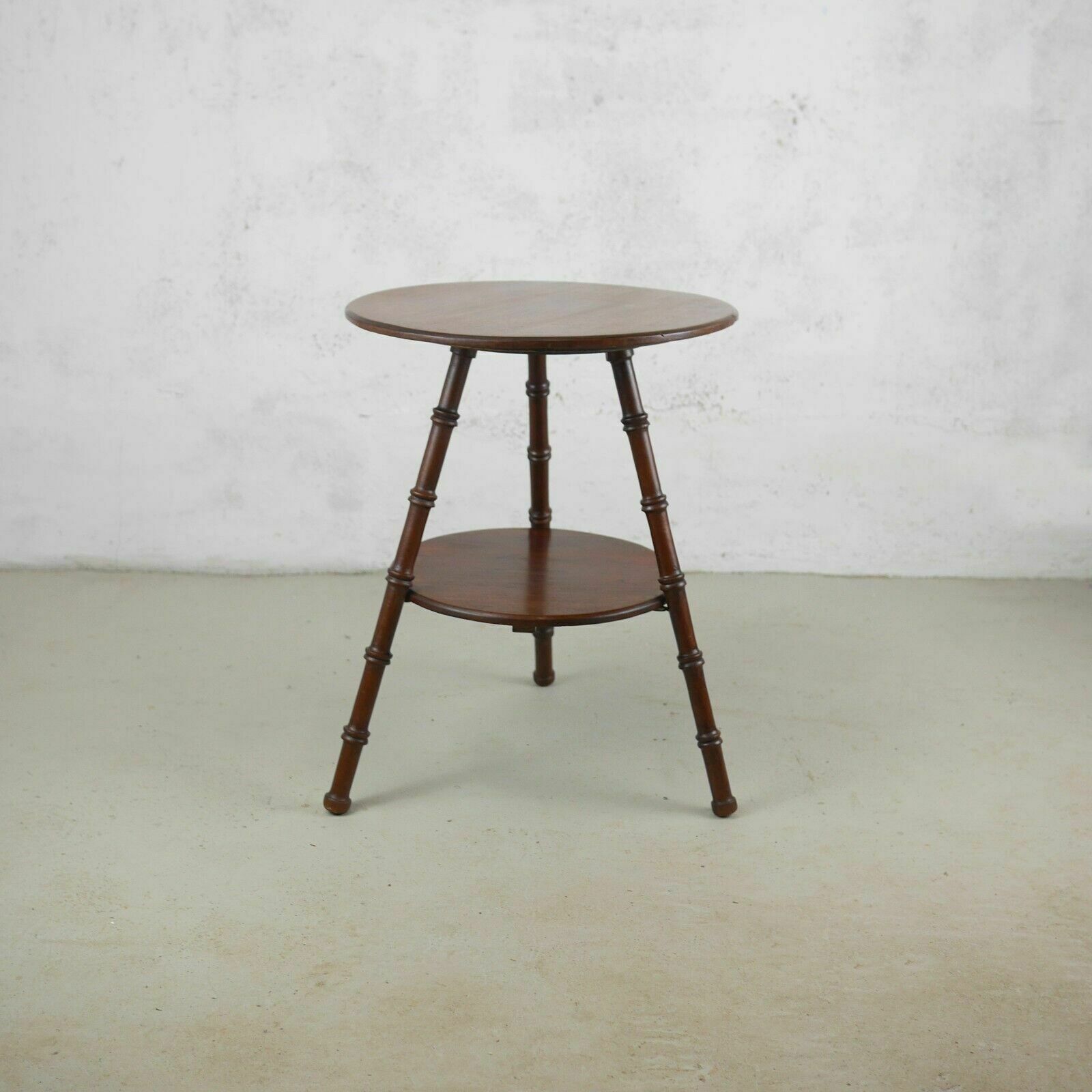 Antique Aesthetic Movement Faux Bamboo Mahogany Tripod Side Lamp Table #102703 photo for sale