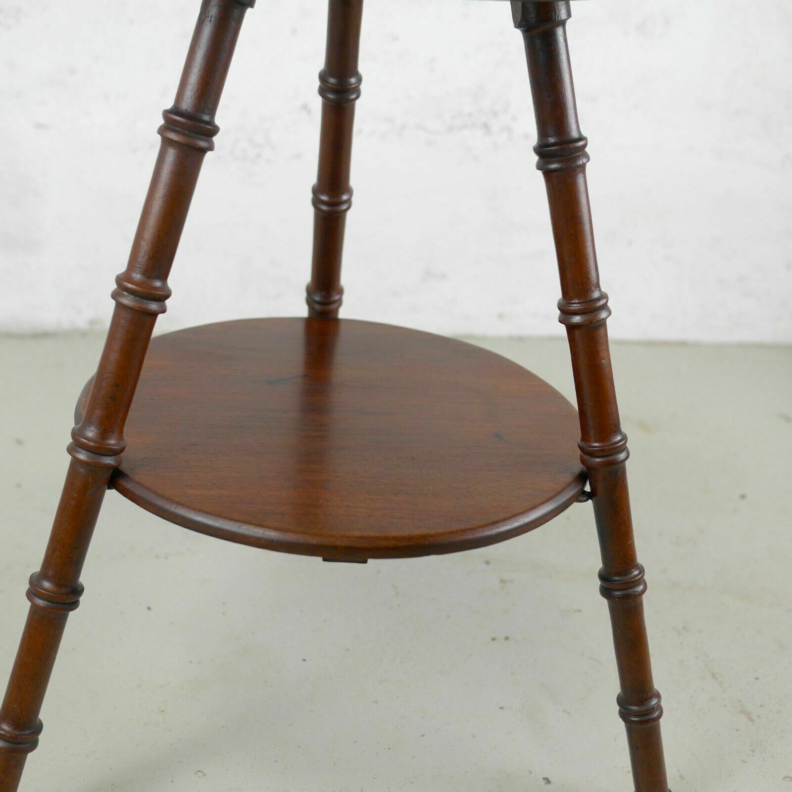 Furniture Antique Aesthetic Movement Faux Bamboo Mahogany Tripod Side Lamp Table #102703 photo