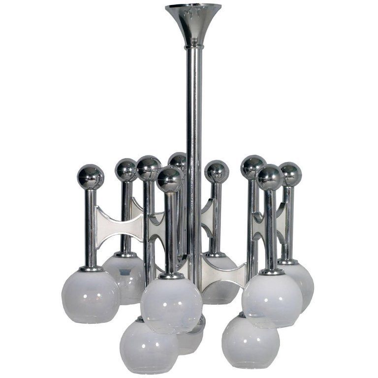 Large Sculptural Pendant Chandelier By Gaetano Sciolari 1970s In Chromed Steel