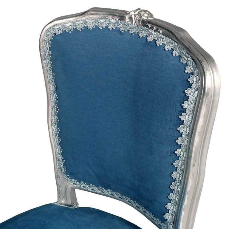 Early 20th Century Venetian Side Chairs In Hand Carved Walnut, Silvered And Reupholtered photo Furniture
