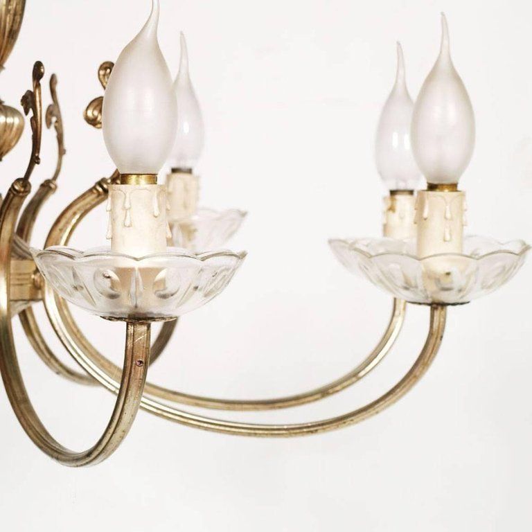 Florentine Midcentury Modern Eight Lights Chandelier In Silvered Brass photo Lighting