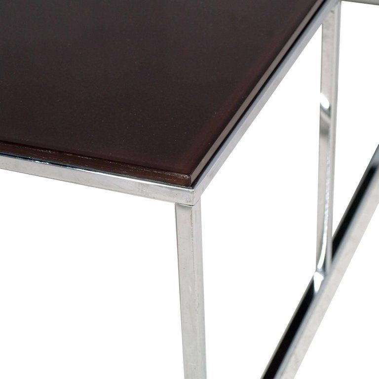Italiaanse chromen salontafel in de stijl van Milo Baughman, met rookglazen blad photo Meubels