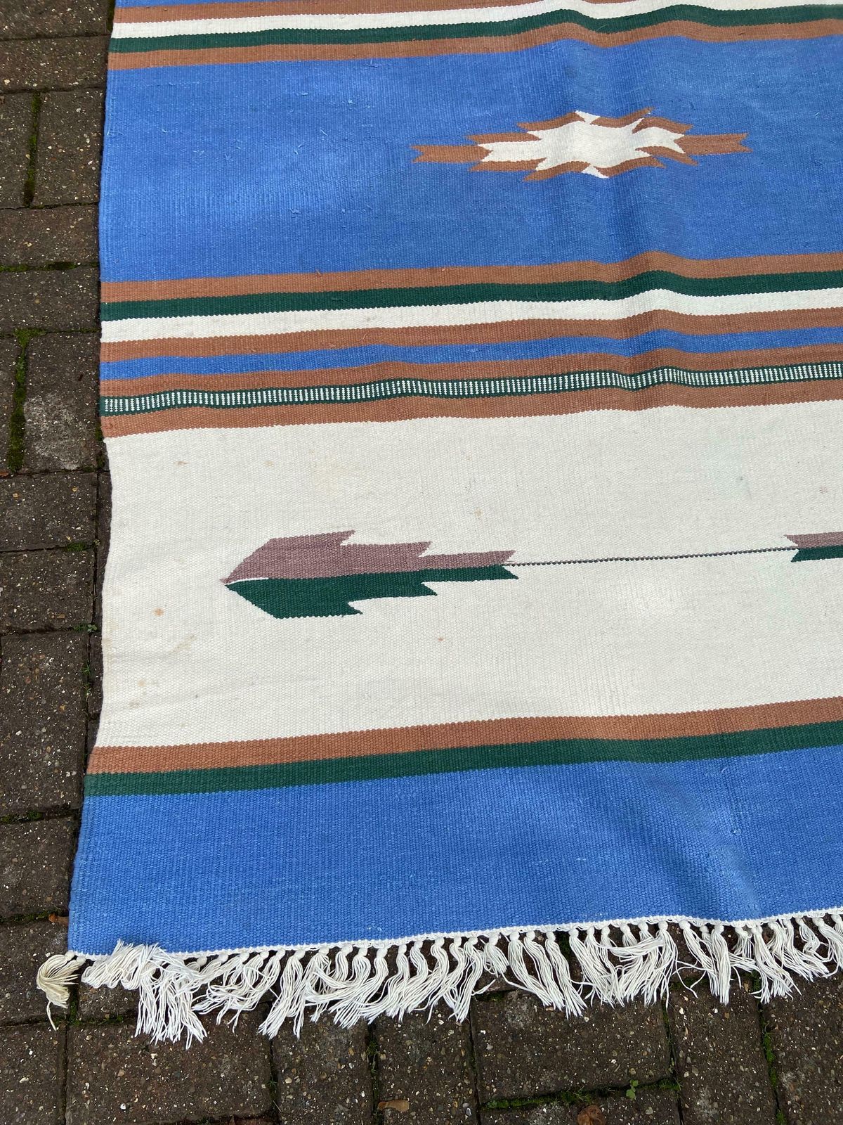 Vibrant Vintage Kilim Rug   80" X 60" (203cm X 152cm)   Blues, Browns, Creams photo buy