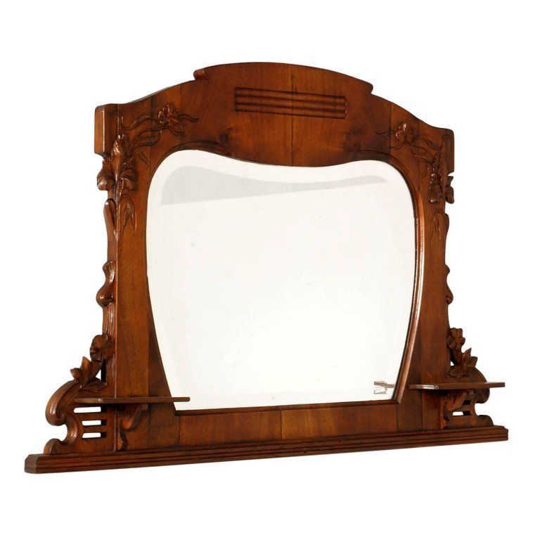 Early 20th Century Mirror Art Nouveau By Testolini & Salviati, Carved Walnut
