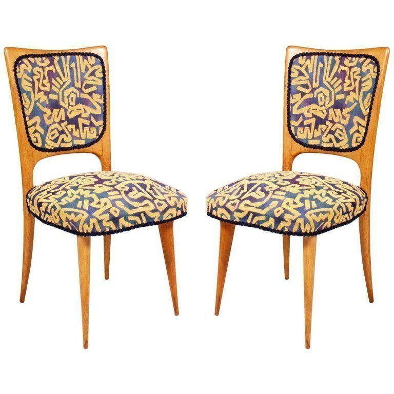 Pair Of Italian Mid Century Modern Side Chairs, Gio Ponti Style, Pink Maple Wood