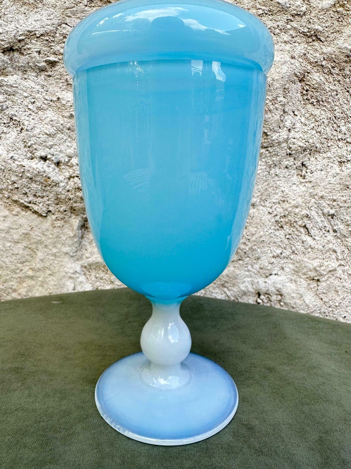 Vintage Italian Blue And White Opaline Drageoir Candy Jar On Foot By Murano Apothecary Jars photo Home Decor