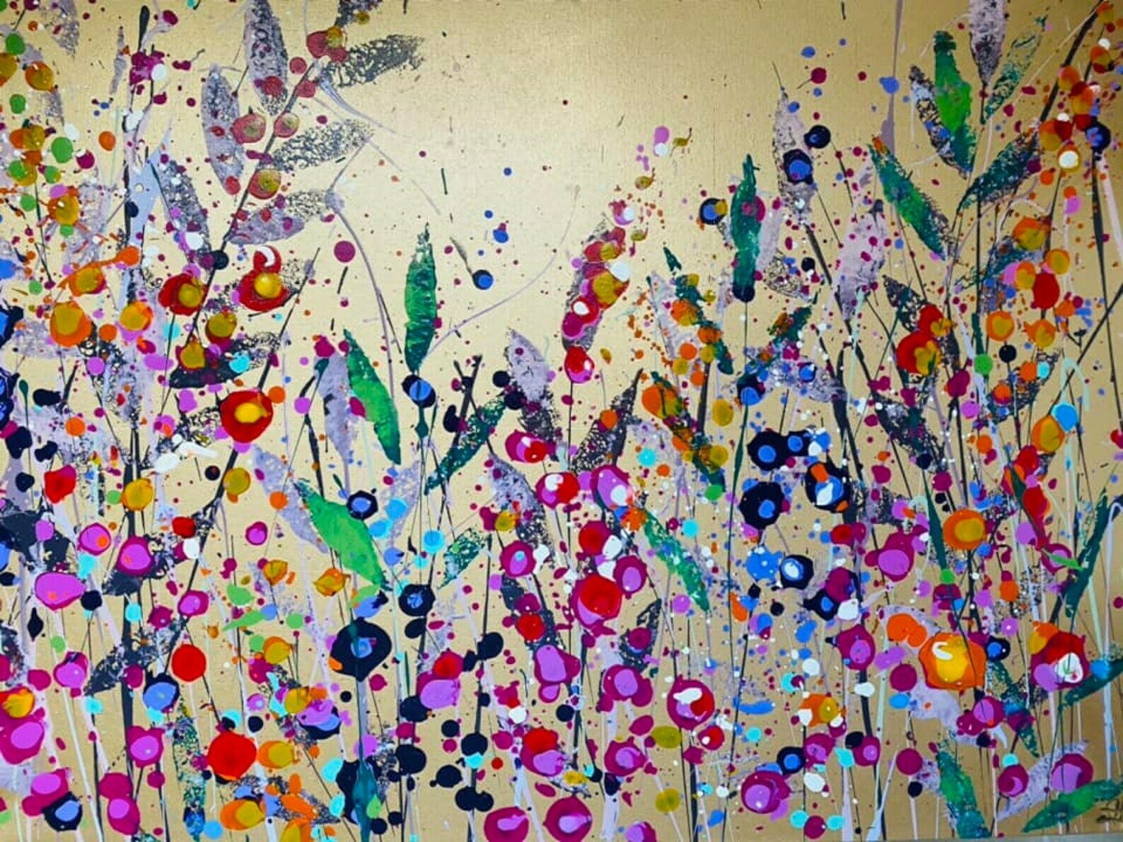 Juliet…Hand Painted Original Gold Floral Art On Canvas 80cm X 60cm photo furniture