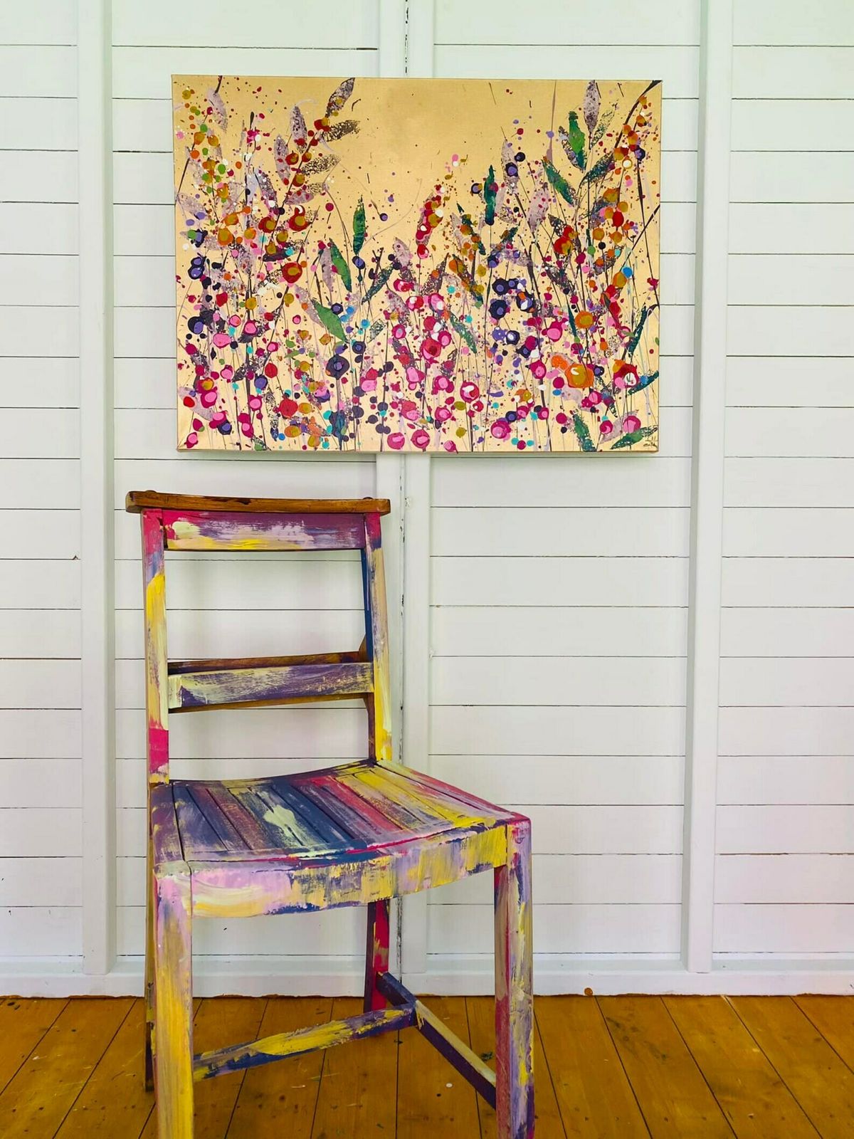 Juliet…Hand Painted Original Gold Floral Art On Canvas 80cm X 60cm photo 345.0