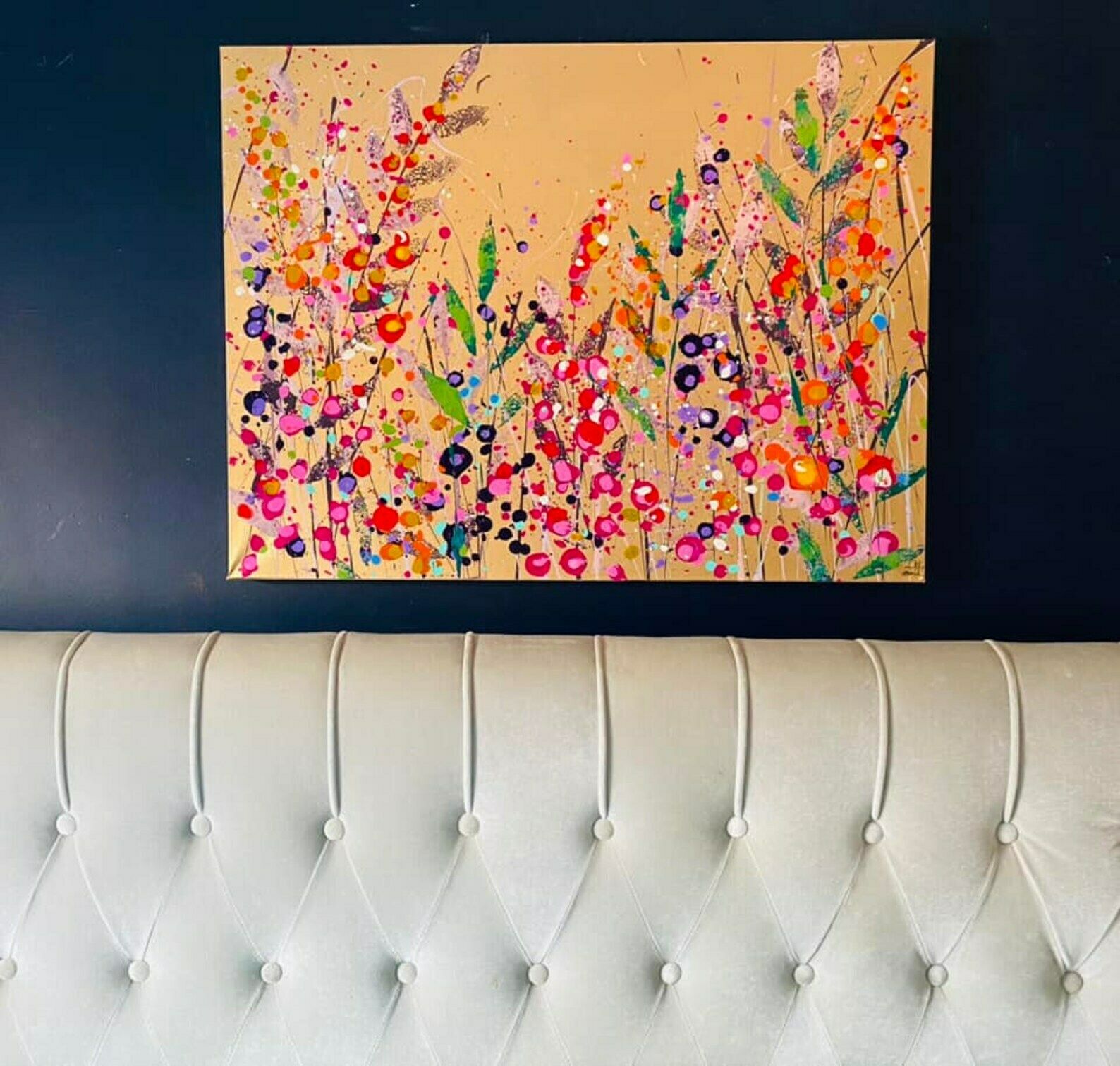Juliet…Hand Painted Original Gold Floral Art On Canvas 80cm X 60cm photo vinterior