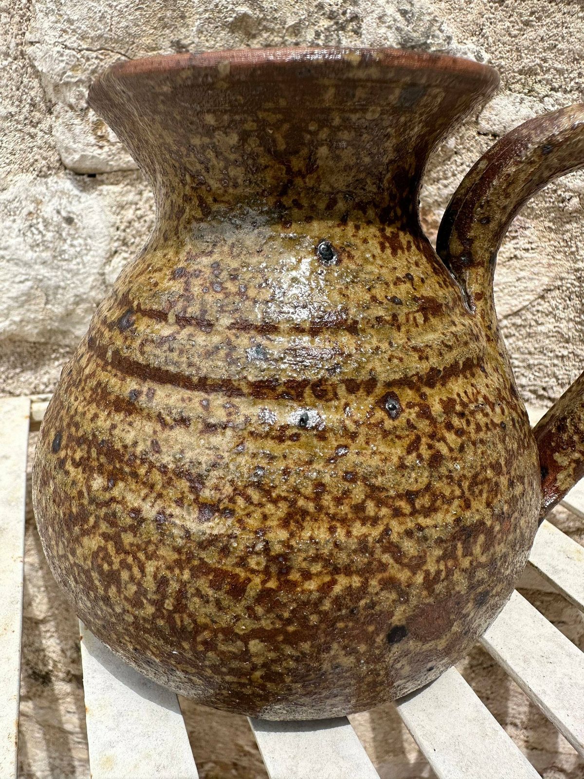 French Stoneware Pottery Pitcher, 1960's Ceramic Pot Vase Laborne Signed F.Baudat photo 218.0