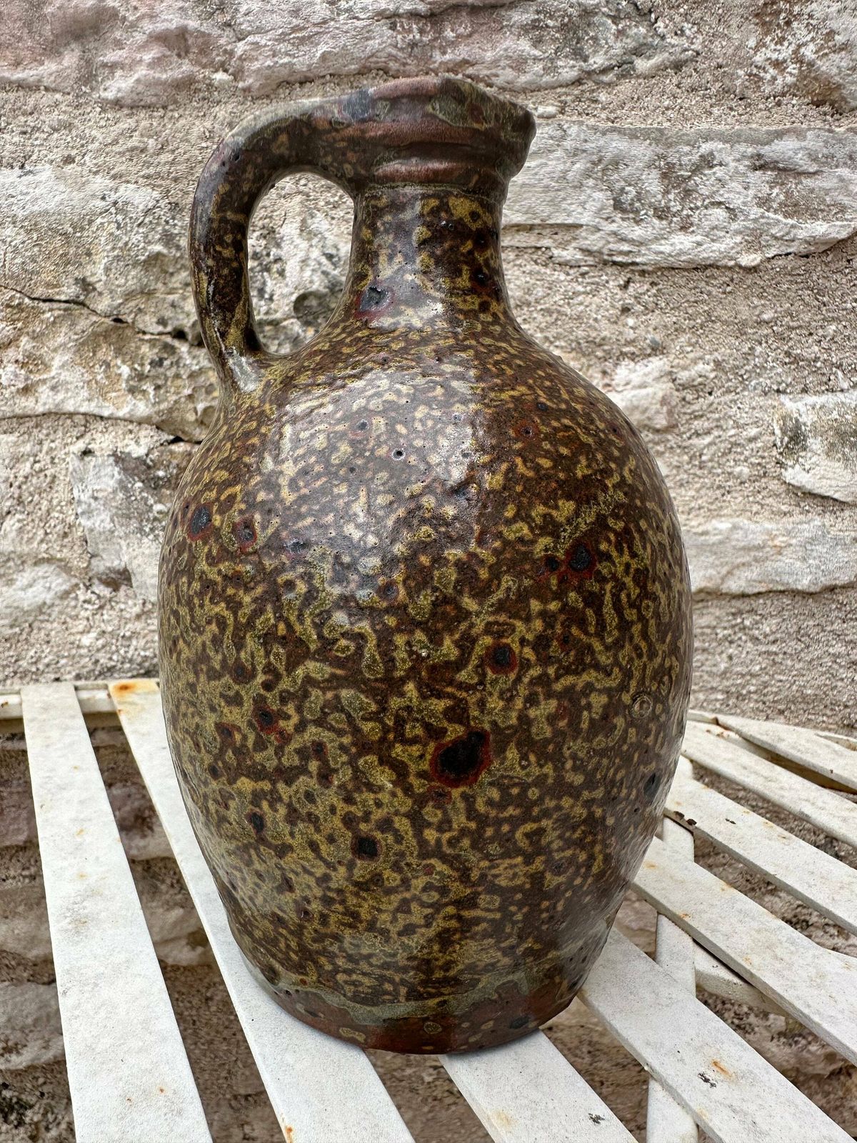 French Stoneware Pottery Vase, 1960's Ceramic Pot Bottle Laborne photo furniture