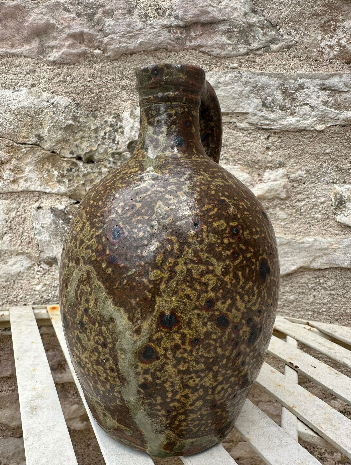 French Stoneware Pottery Vase, 1960's Ceramic Pot Bottle Laborne photo Home Decor