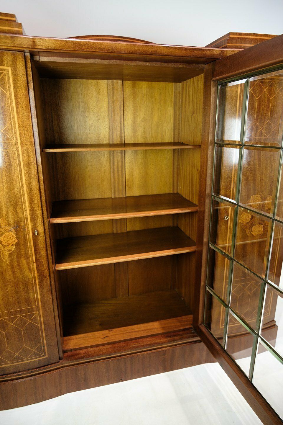 Antique Cabinet In Hand Polished Mahogany With Fruit Wood & Intarsia From 1920s photo vinterior
